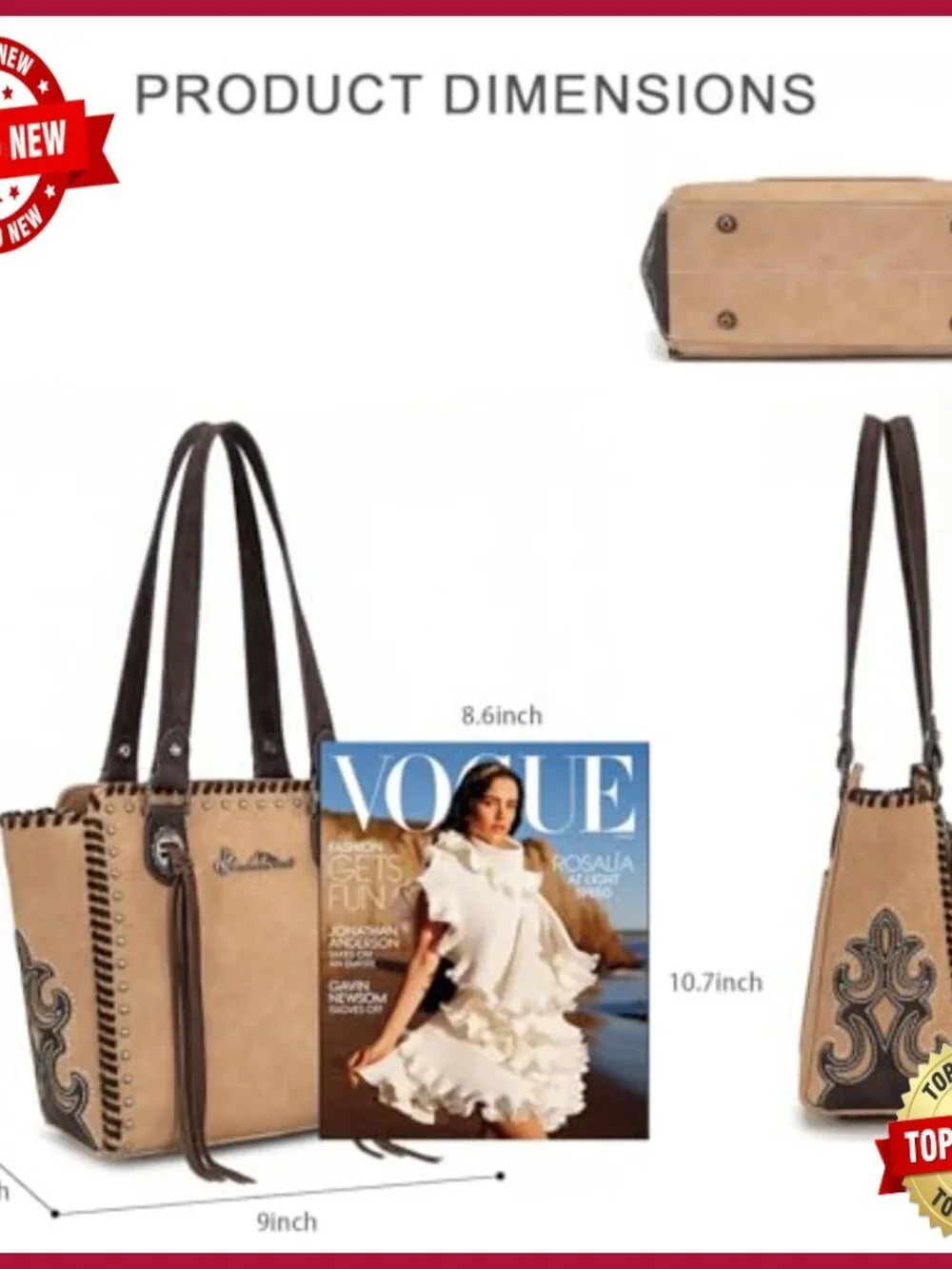 Medium Western Tote Bag with Fringe Tassels and Zipper Closure